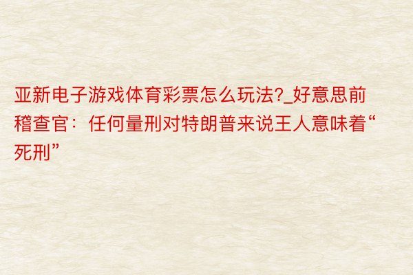 亚新电子游戏体育彩票怎么玩法?_好意思前稽查官：任何量刑对特朗普来说王人意味着“死刑”