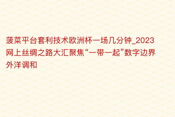 菠菜平台套利技术欧洲杯一场几分钟_2023网上丝绸之路大汇聚焦“一带一起”数字边界外洋调和